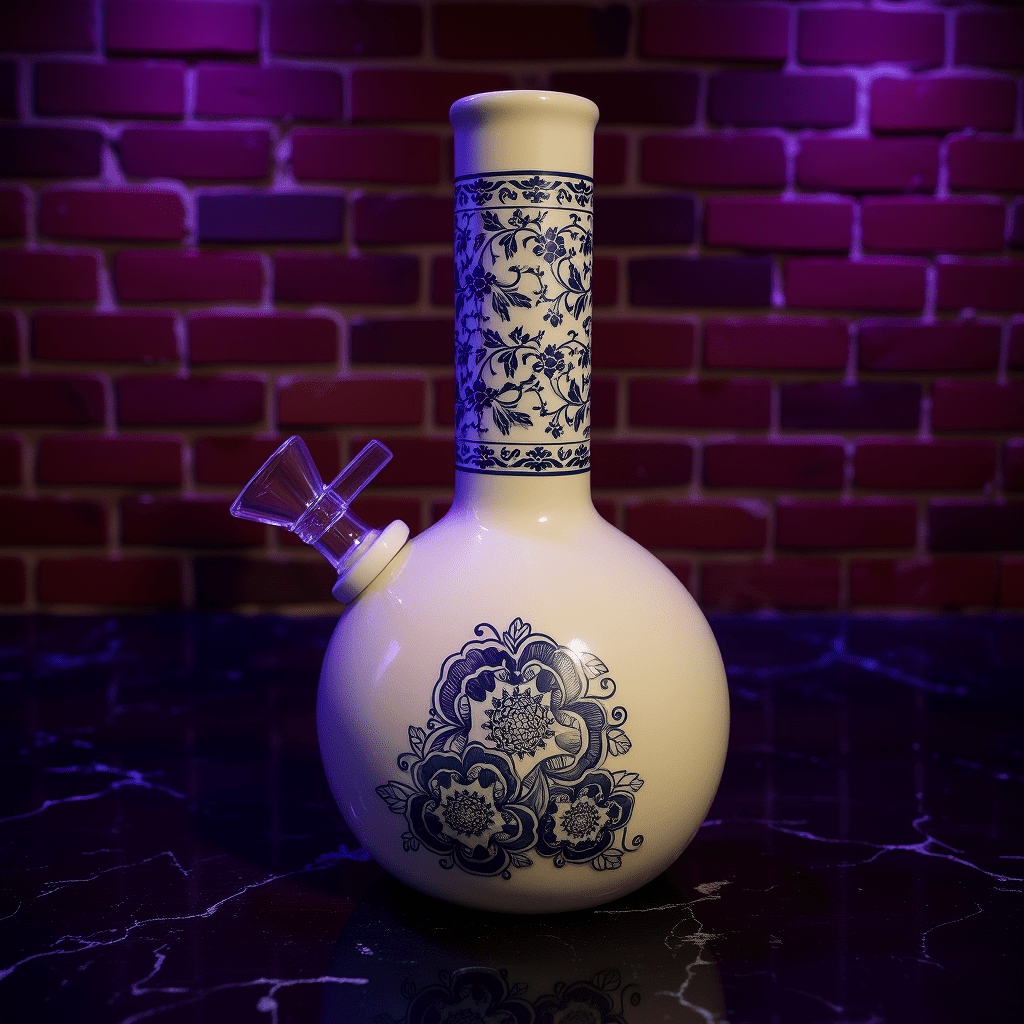 Blue Blossom Ceramic Bong – Vintage Bong 8" Chinese Floral Water Pipe, Bong modeled after classic Chinese porcelain