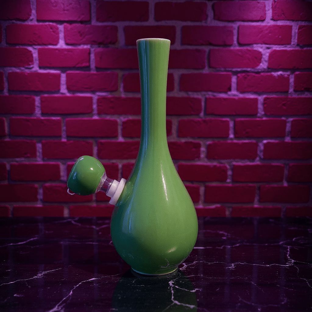 Classic Green Celadon Porcelain Bong with Slim Neck Designslim neck classic green celadon porcelain bong with glass bowl is placed on a marble surface.