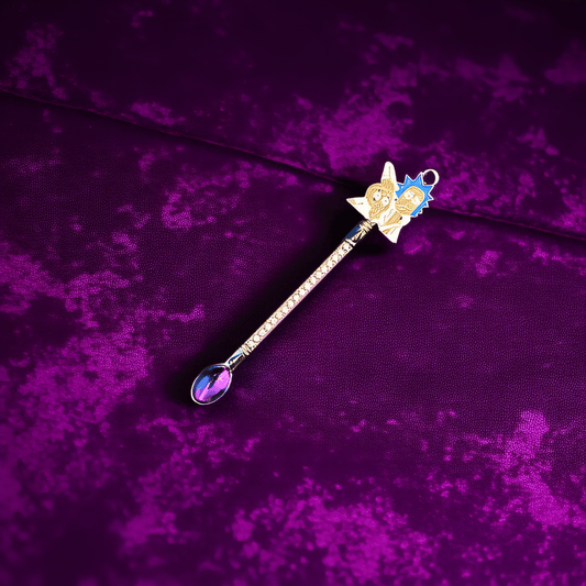 Cosmic Duo Mini Spoon Set - Mini herb spoon with purple gemstone and enamel space star handle