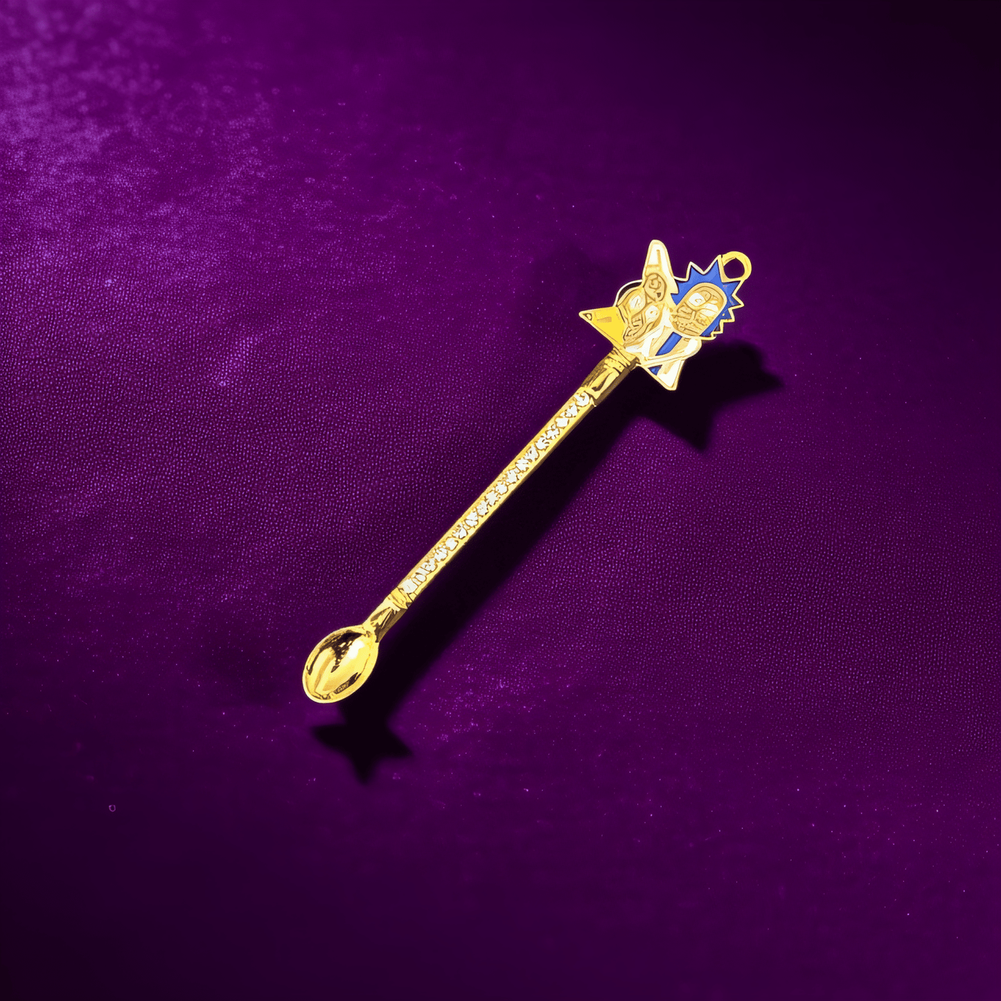 Cosmic Duo Mini Spoon Set - Golden mini herb spoon with yellow gemstone and cartoon space star