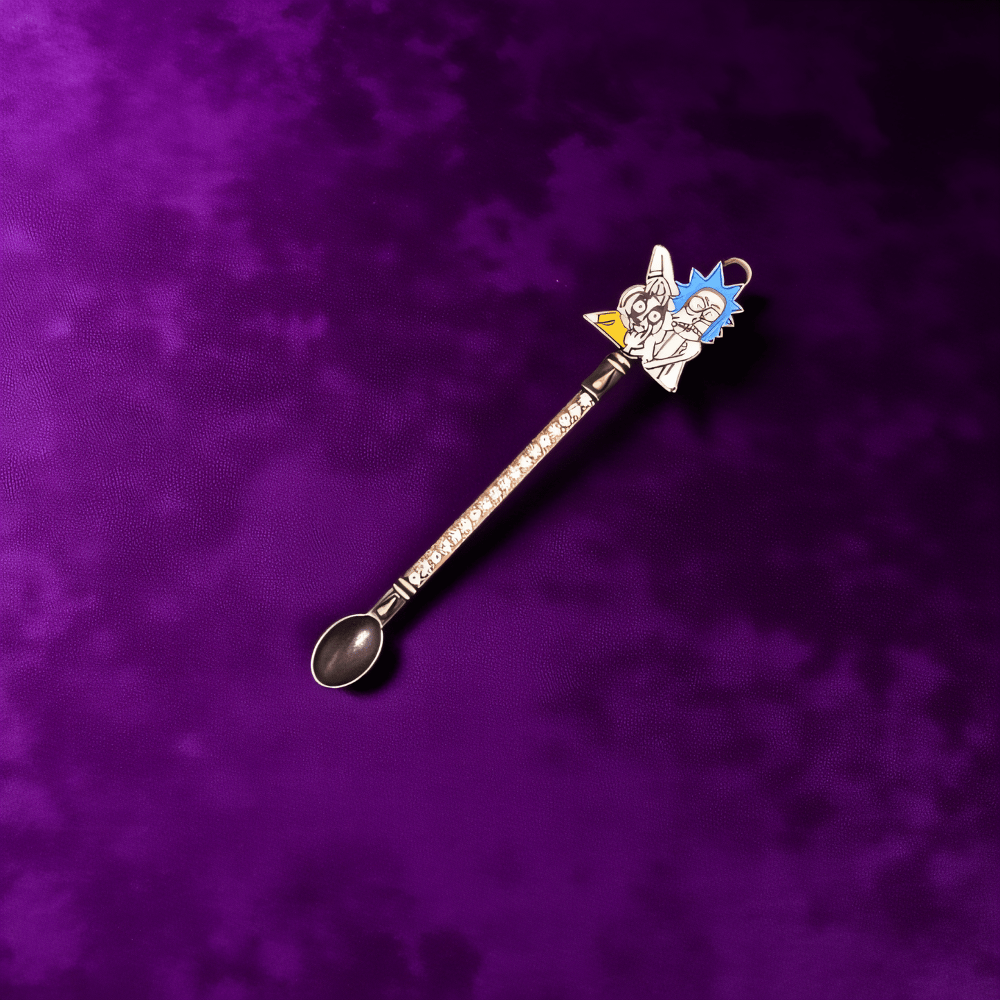 Cosmic Duo Mini Spoon Set - Mini herb spoon with black gemstone scoop and bold star - themed cartoon face