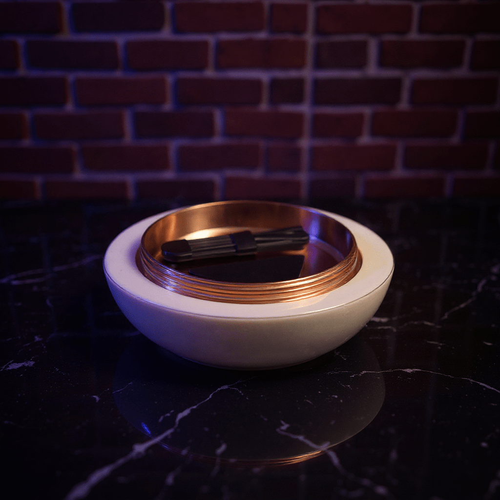 Cute Ceramic Cat Herb Grinder – Spice CrusherWhite and gold bowl of bottom of cute cate grinder on a dark surface