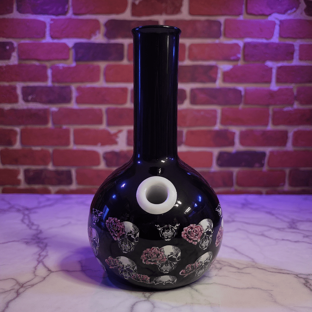 Gothic Skull Rose Ceramic Bong - patterned Qinghua porcelain bongs