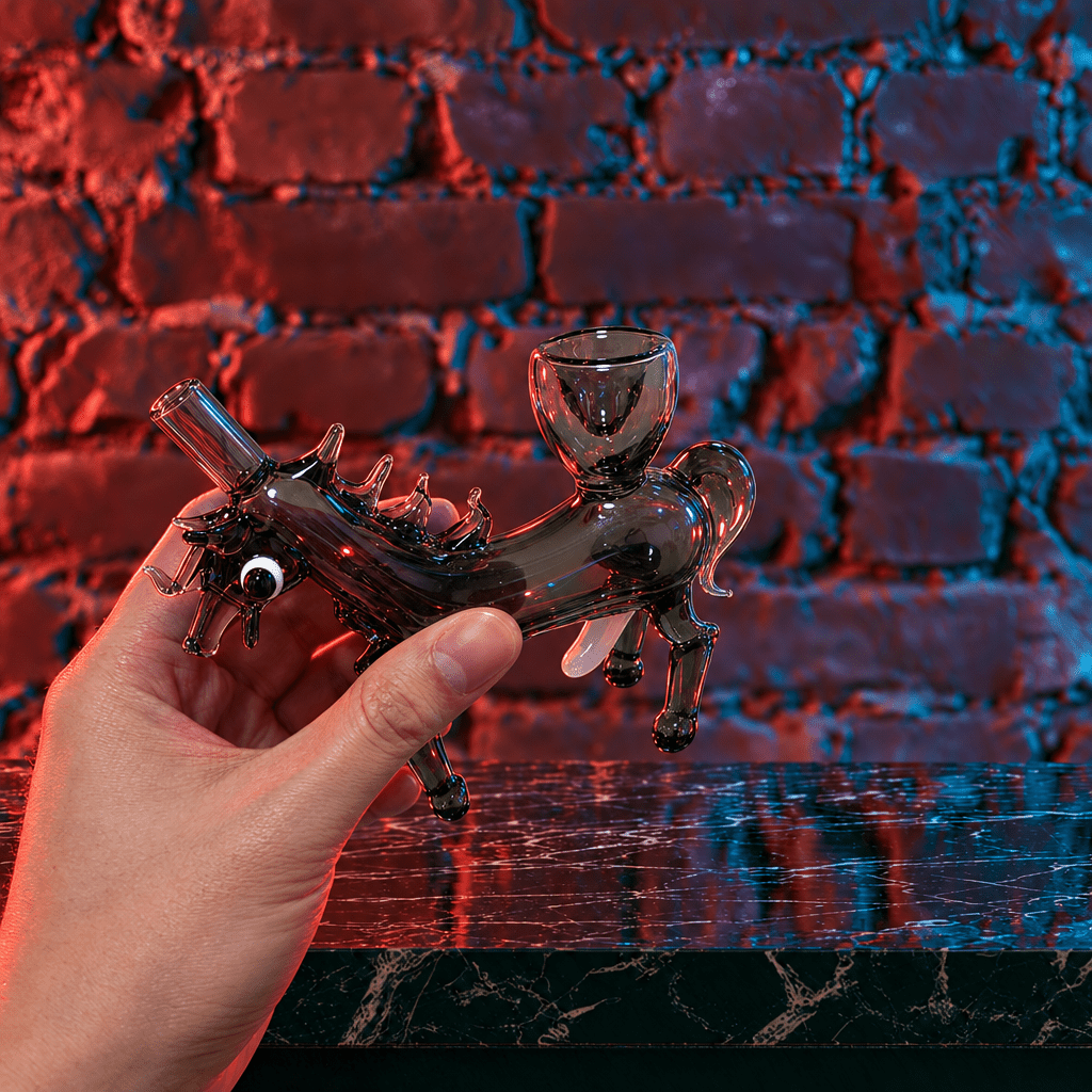 Horse Glass Hand Pipe - Year of the Horse Pipehorse glass bong held by a hand
