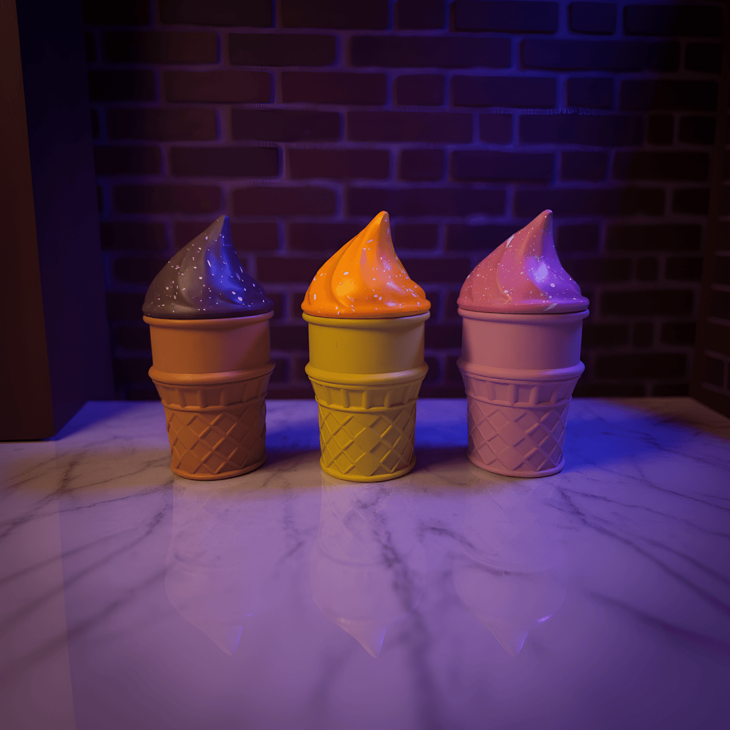 Ice Cream Herb Grinder – Cute 3 - Piece Swirl Cone Set - Three ice cream herb grinder with colorful tops