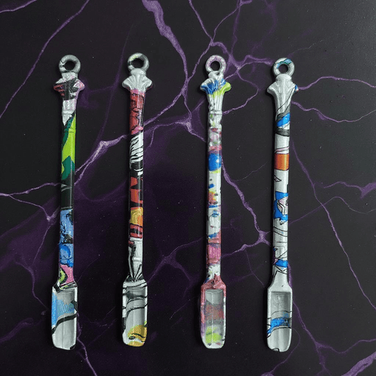 Mini Snuff Spoon with Loop Handle – Precision Herb Scoop Tool - Four colorful spoons with decorative handles