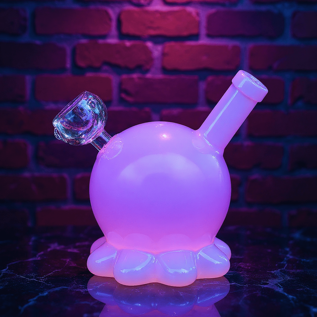 🐙 Octopus Bong - mini octopus glass bong for girlPink octopus glass smoking water pipe with a brick wall background