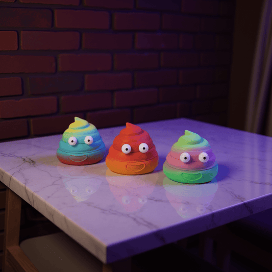 poop emoji shaped grinder - Sh*t Face Herb Grinderpoop emoji shaped grinderClose - up of poop grinders in rainbow colors with giant silly faces, looking cheeky.
