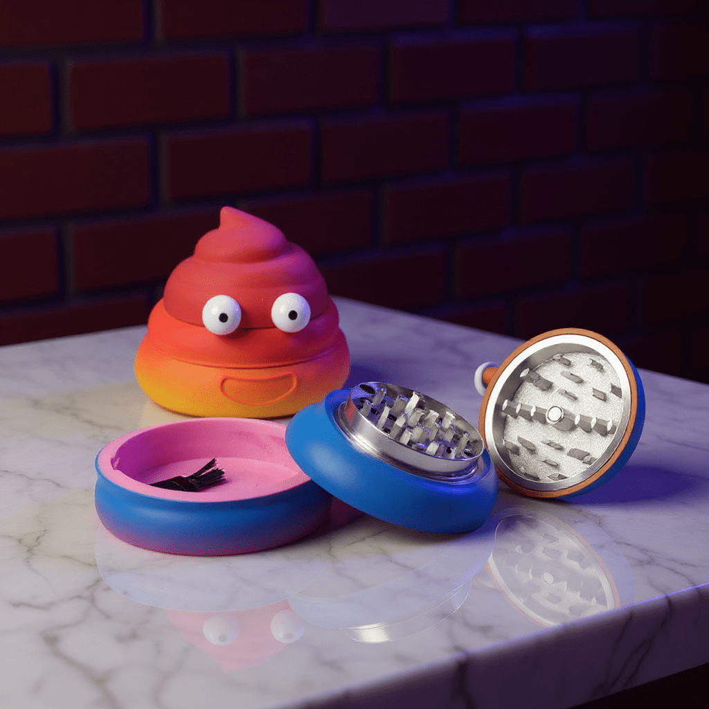 poop emoji shaped grinder - Sh*t Face Herb Grinderpoop emoji shaped grinderOpen poop grinder showing sharp teeth inside, with outer shell designed like a happy emoji turd.