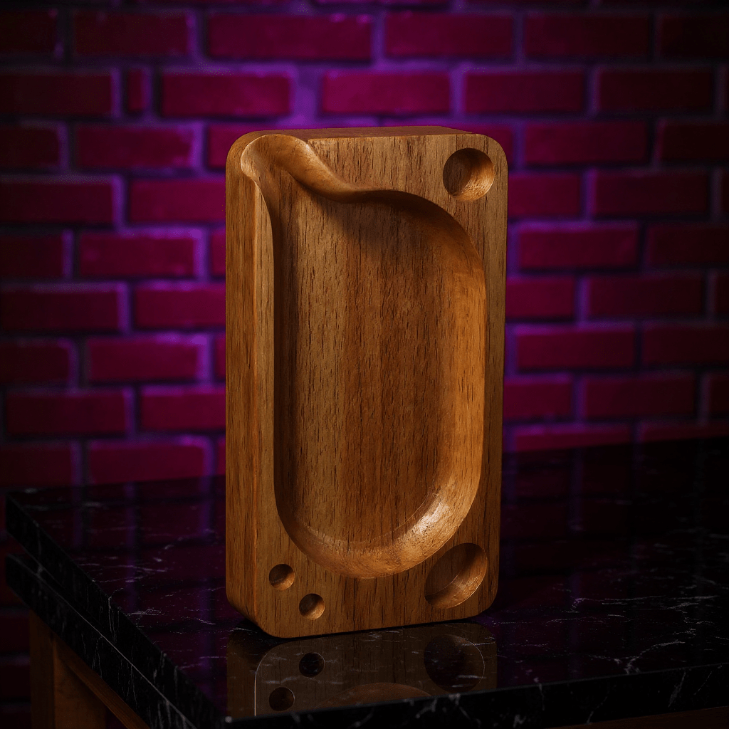 Premium Wooden Rolling Tray - Preset Tool for SmokingPremium Wooden Rolling Tray - Vertical display of the wooden rolling tray showing depth and texture