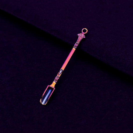 Rainbow Titanium Snuff Spoon – Mini Herb Scoop with LoopDecorative spoon with purple and gold accents on a dark background