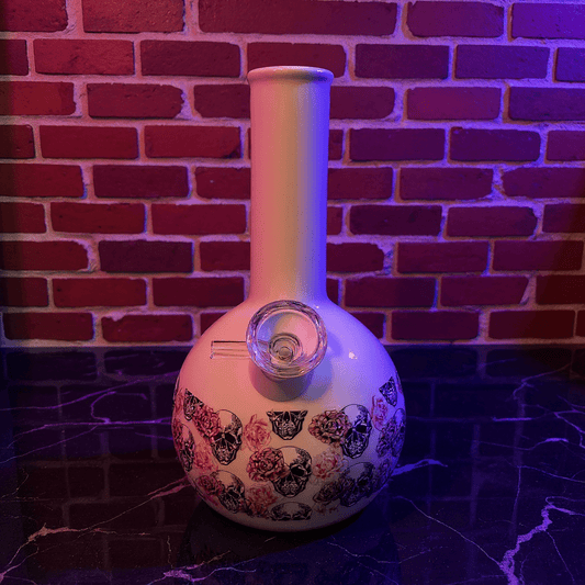 Skull & Roses Ceramic Bong – White Gothic Smoking Pipe - Top - down angle of ceramic bong and it's best bongs for girl