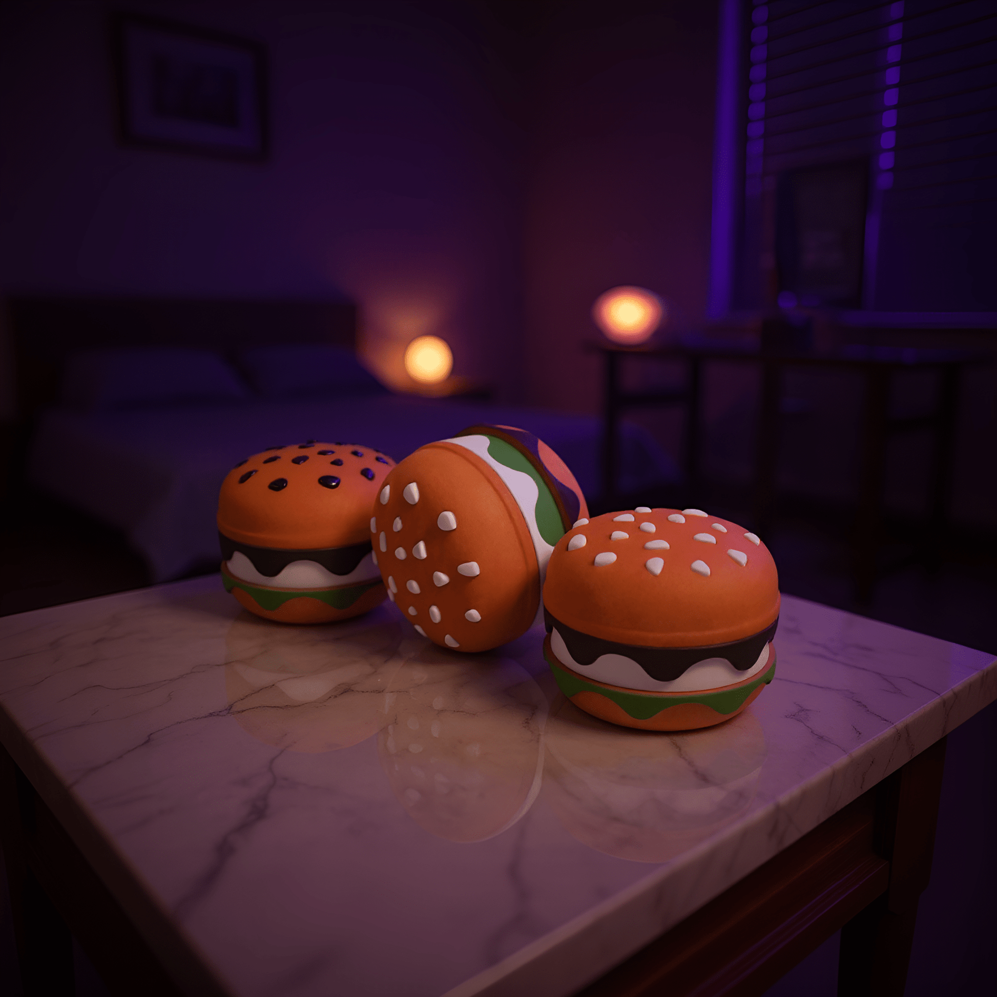 Stacked Burger Herb Grinder - Three burger herb grinders with different sesame seed styles