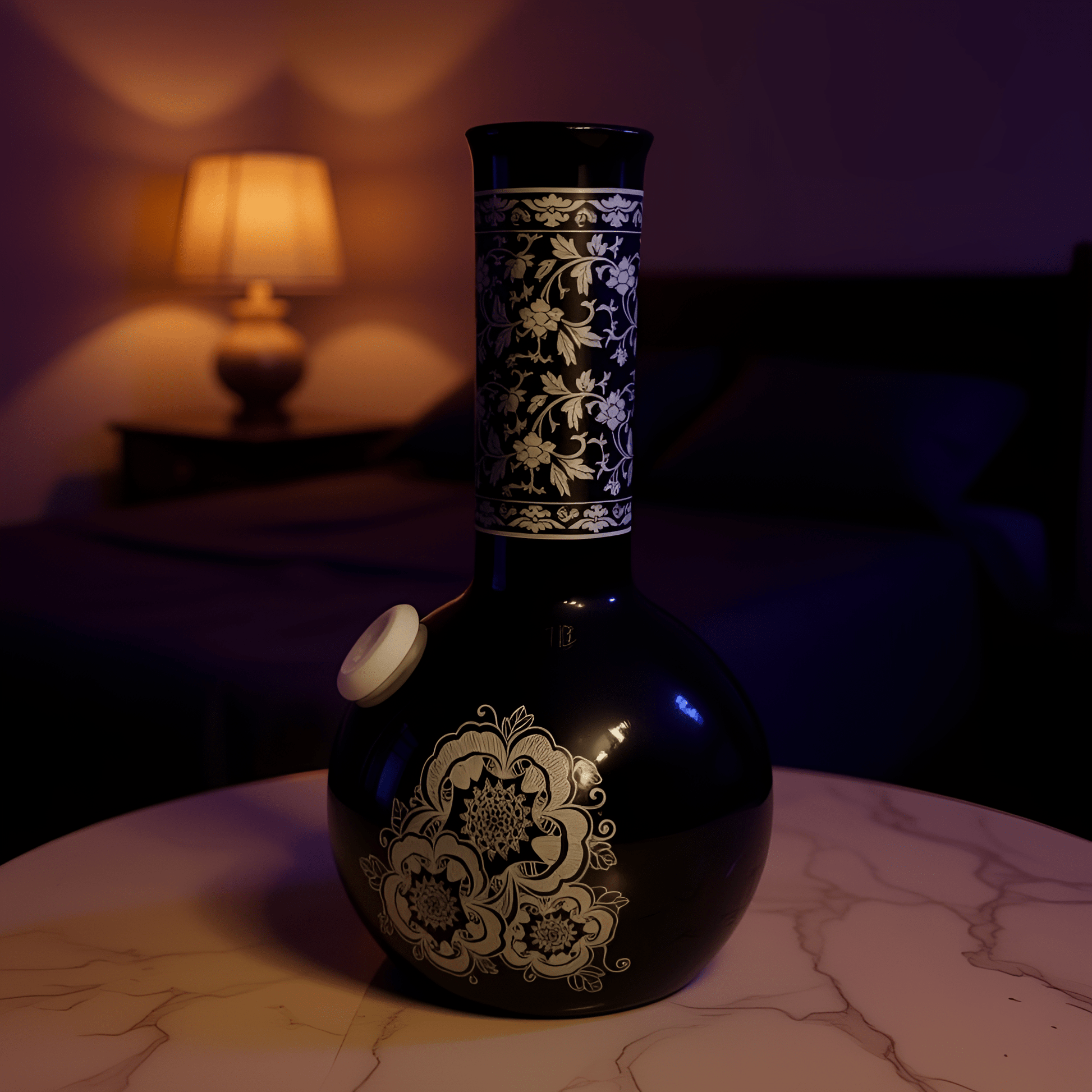 Baroque Bloom Ceramic Bong – 8" Ornate Floral Water PipeHandcrafted ceramic bong with Chinese floral pattern