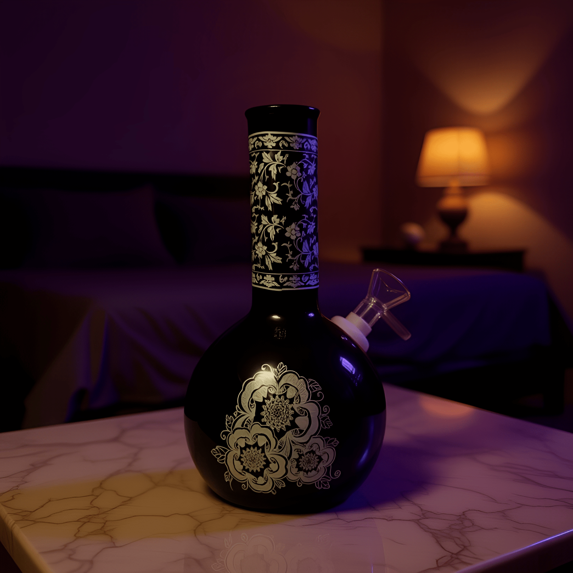 Baroque Bloom Ceramic Bong – 8" Ornate Floral Water PipeTraditional Chinese porcelain - style ceramic bong with flower design
