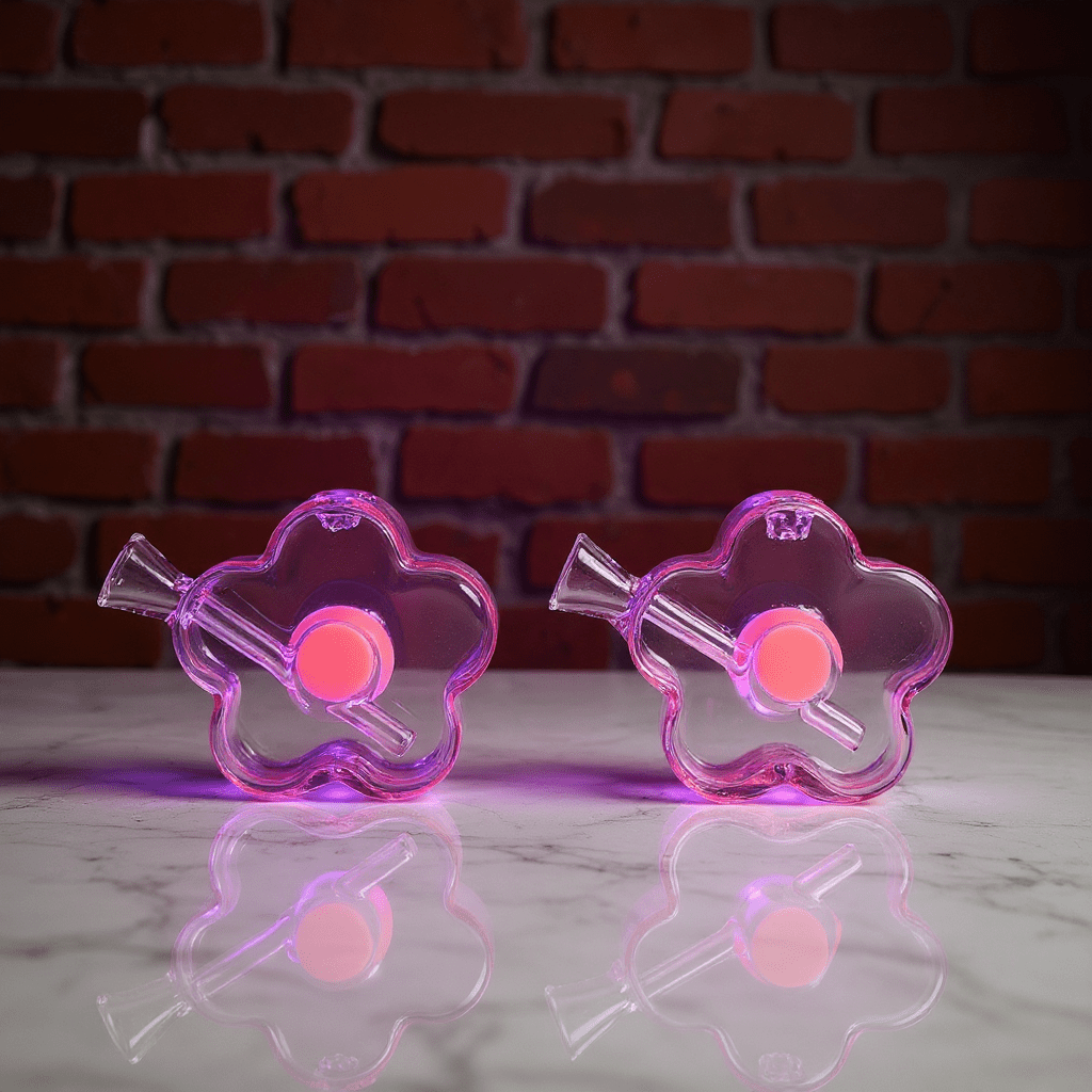 Bloom Puff Glass Bong - Cute bong for girlsBloom Puff Glass Water Pipe. Set of two transparent flower hand pipes
