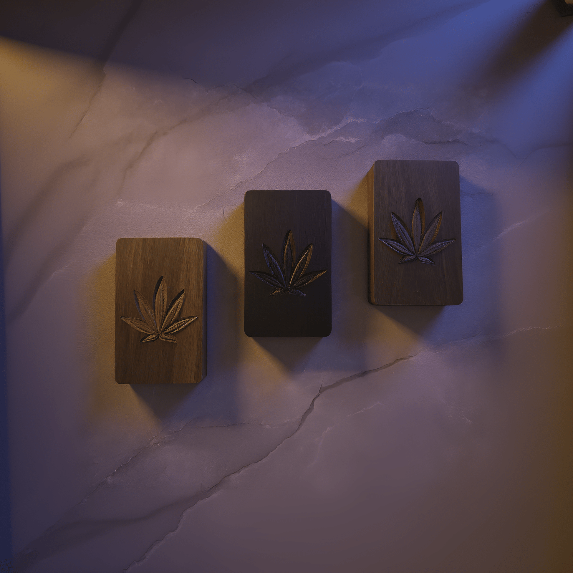 Cannabis Leaf Wooden Tobacco Box – Hand - Carved Herb Stash CaseDark wood stash box with cannabis leaf engraving