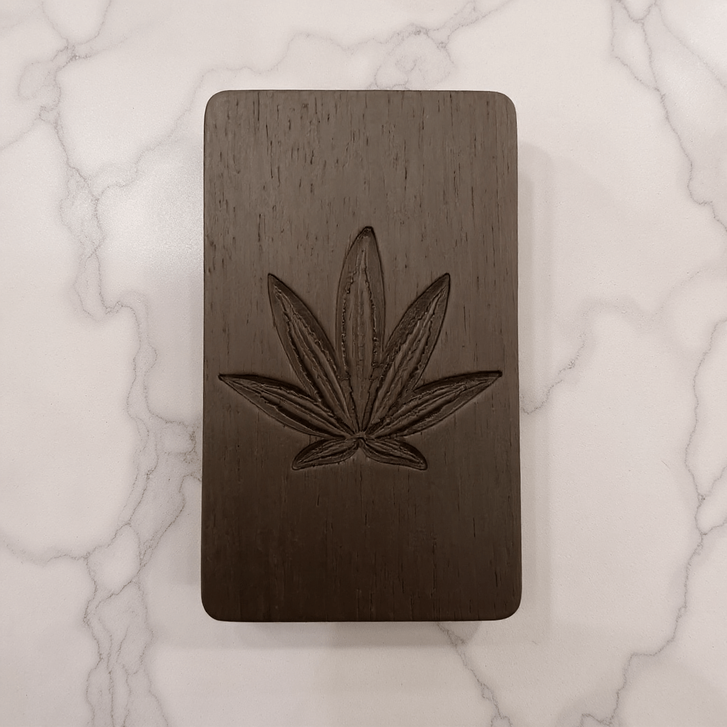 Cannabis Leaf Wooden Tobacco Box – Hand - Carved Herb Stash CaseDark walnut stash box with weed leaf carving
