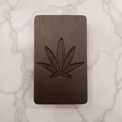 Cannabis Leaf Wooden Tobacco Box – Hand - Carved Herb Stash CaseDark walnut stash box with weed leaf carving