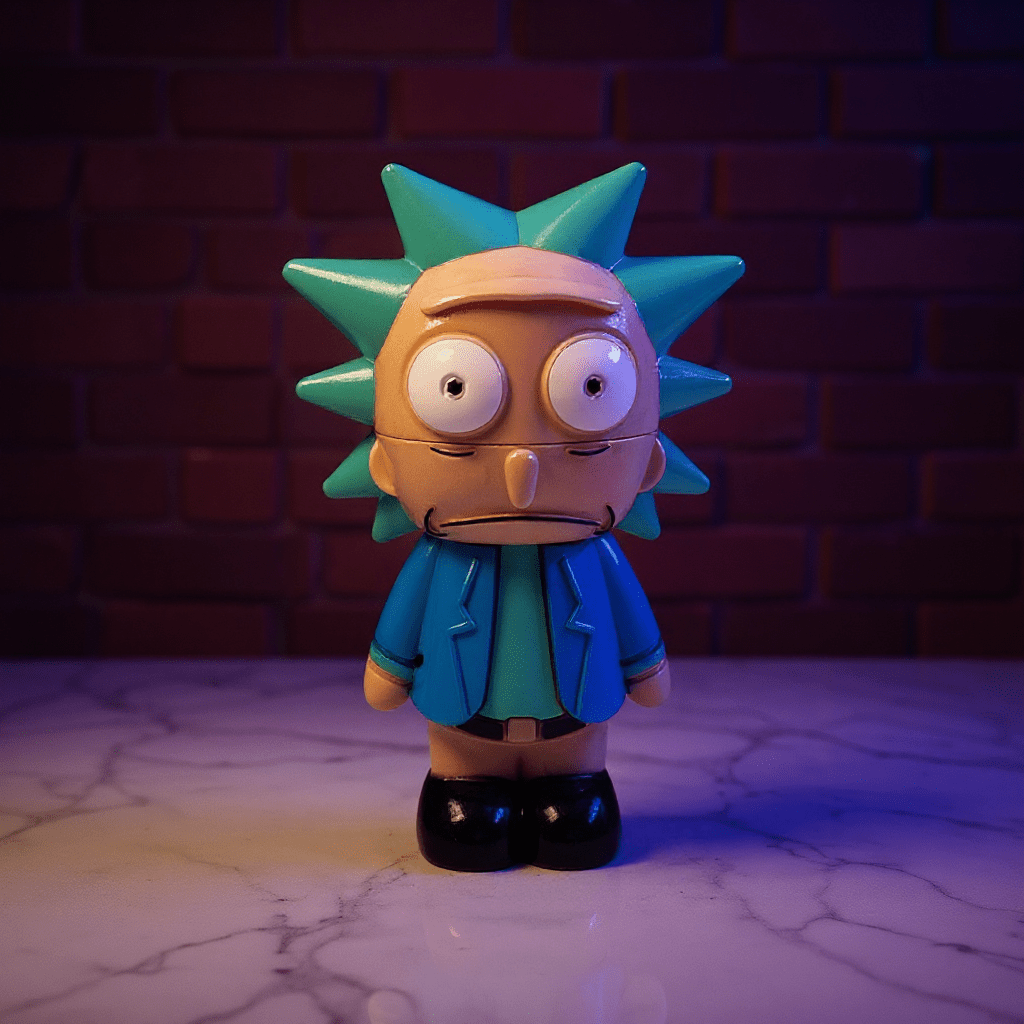 Cartoon Rick Herb Grinderrick and morty shape tobacco grinder with with blue hair and a blue outfit