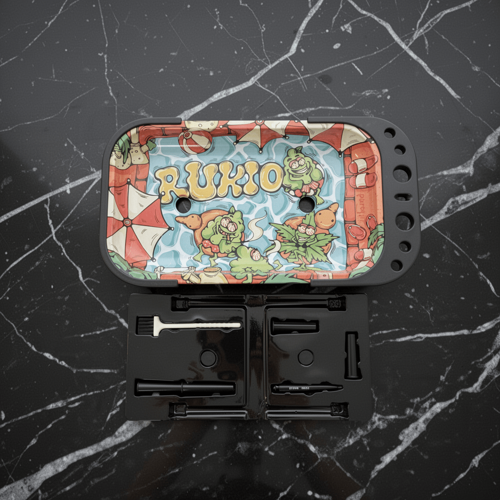 Chill Pool Party Elevated Rolling Tray Station – Trippy Cartoon Prep Tableset of rolling tray