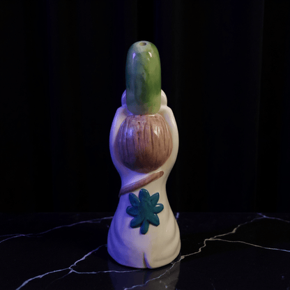 Cosmic Sidekick Ceramic Water PipeBack view of pickle - shaped bong showing a cannabis leaf design.