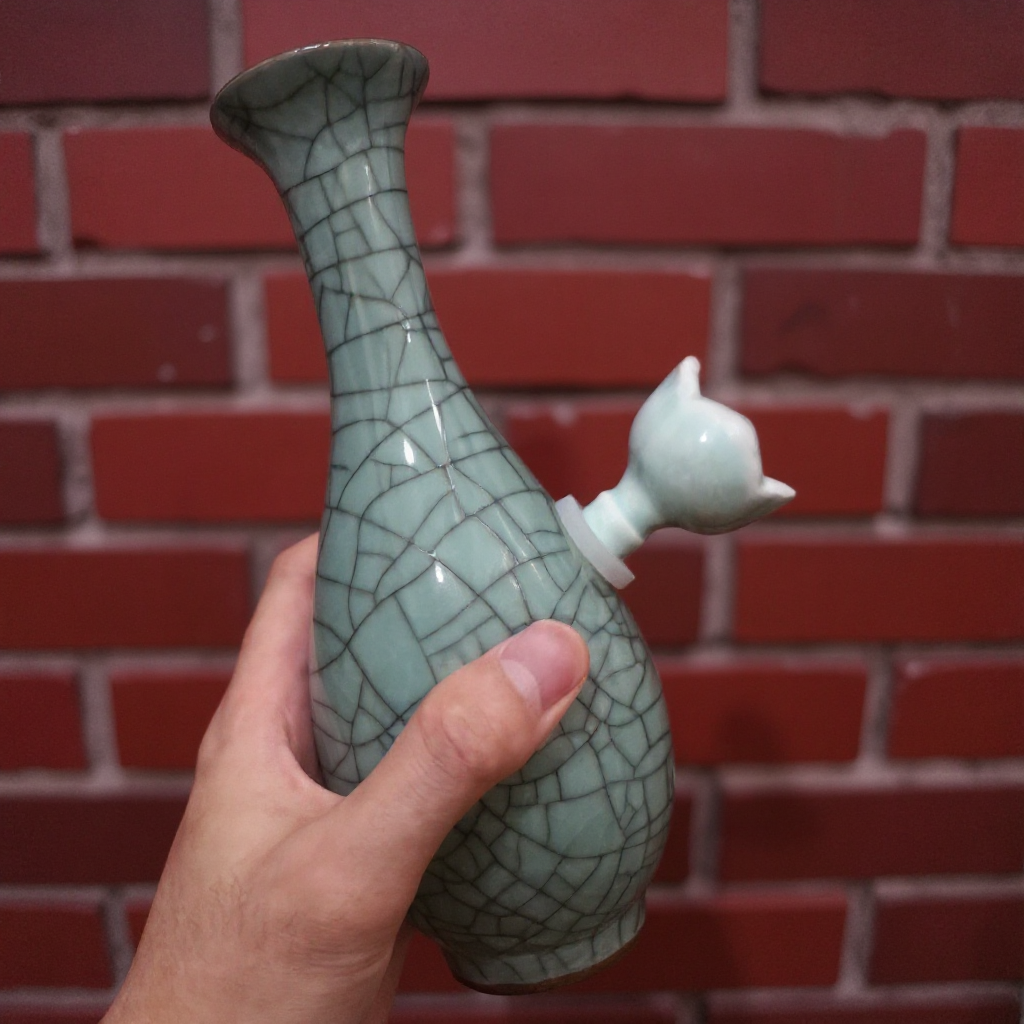 Hand holding a ceramic bong with a unique design 