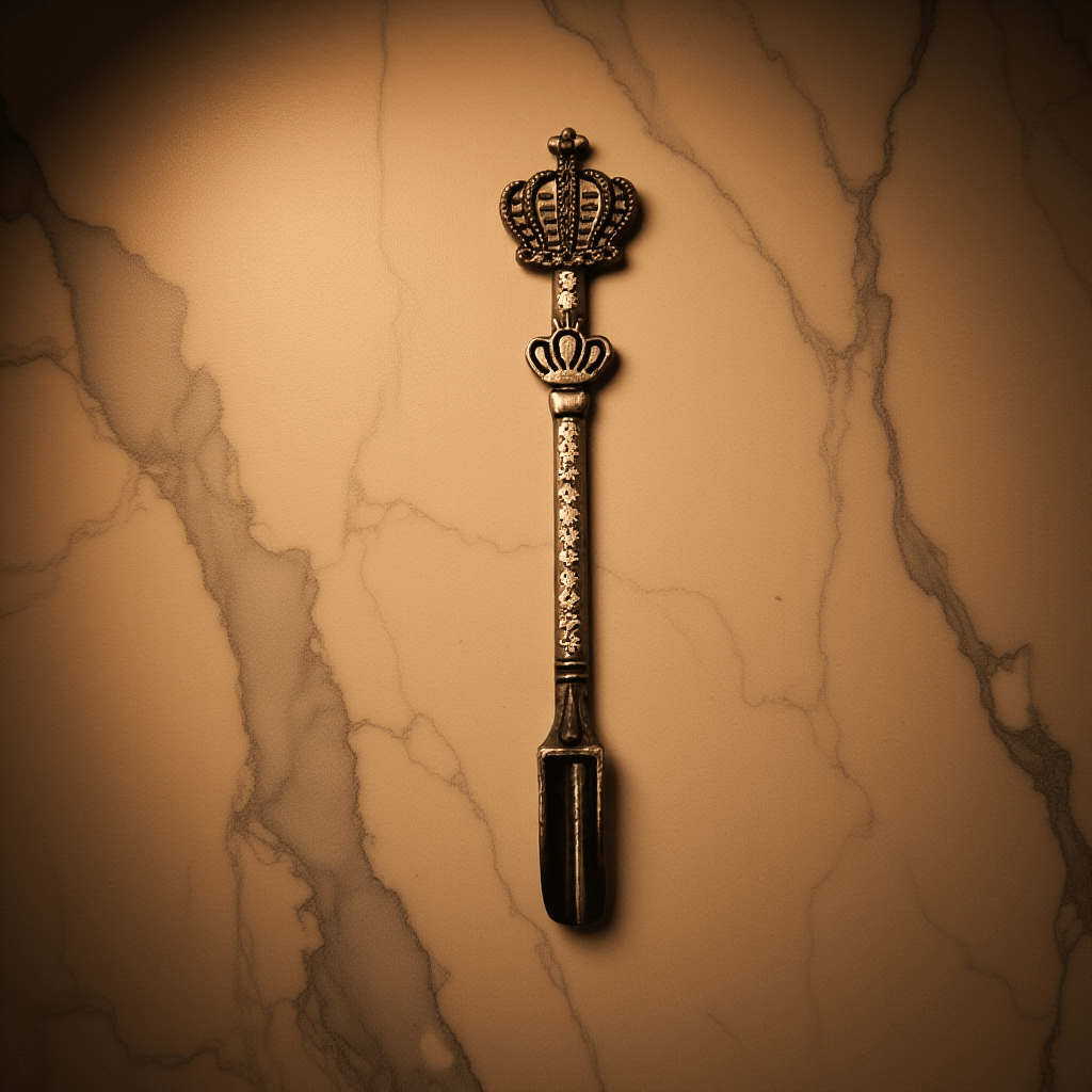 Crown Snuff Spoon with Rhinestones – Decorative spoon with a crown design on a marble surface