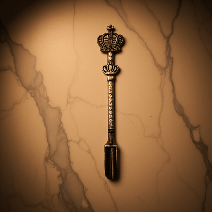 Crown Snuff Spoon with Rhinestones – Decorative spoon with a crown design on a marble surface