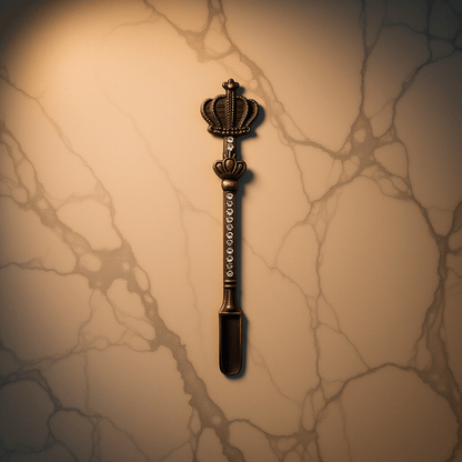 Crown Snuff Spoon with Rhinestones – Decorative spoon with a crown design on a marble background