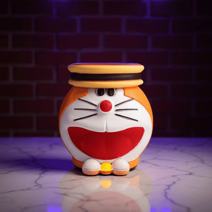 Cute Cat Crank GrinderDoraemon - style orange herb grinder standing