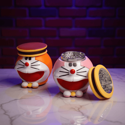 Cute Cat Crank GrinderTwo cartoon - style weed grinders with a brick wall background