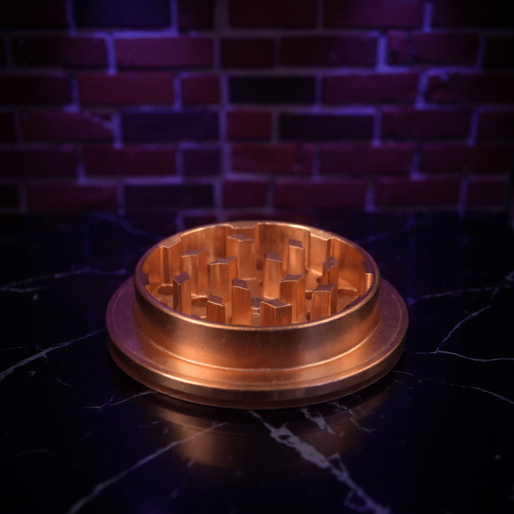 Cute Ceramic Cat Herb Grinder – Spice CrusherBronze - colored metal grinder on a dark surface