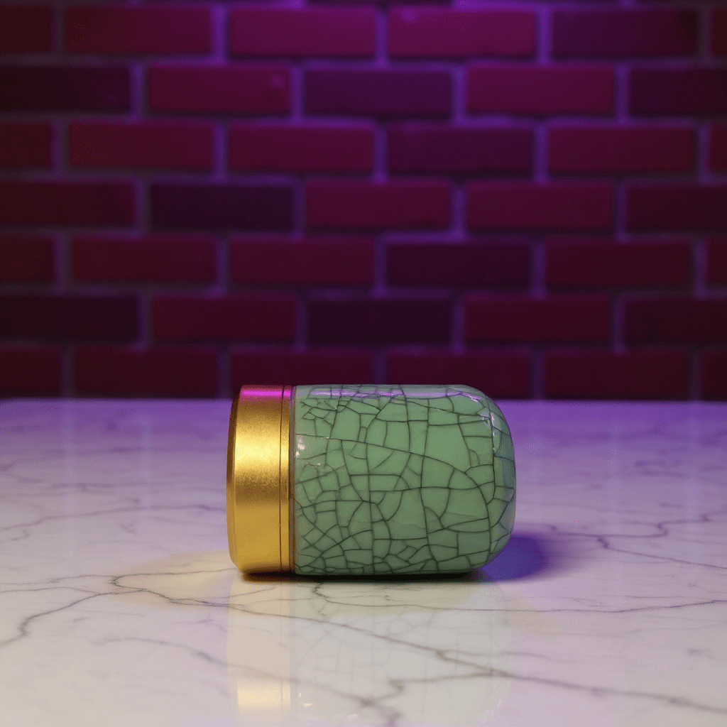 Deep Green Celadon Porcelain Stash Jar – Large & Small SizesCeladon porcelain stash jar with cracked glaze design on a marble surface
