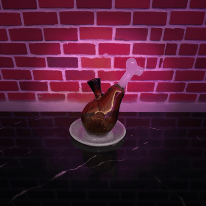 Drumstick Glass Bong – Mini Turkey Leg Water Pipe - Decorative drumstick glass bong with a stopper on a white plate