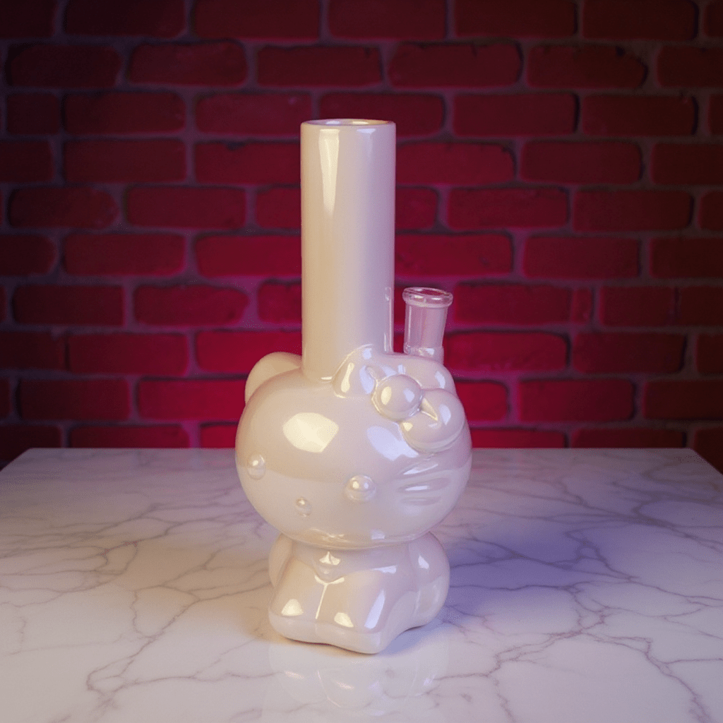 Hello Glow Mini Bong – Cute Style with Crystal GlassHello Glow Water Pipe - Glass bong with a round base and cat ears