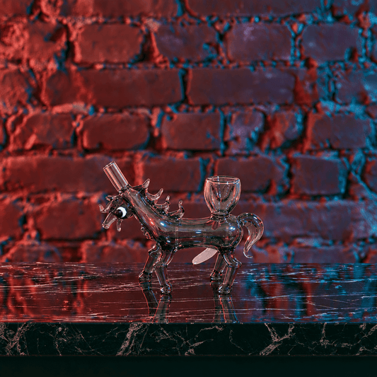 Horse Glass Hand Pipe - Year of the Horse Pipeclassic horse bong on the table