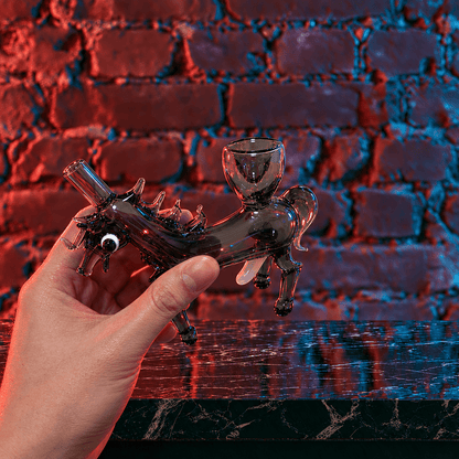 Horse Glass Hand Pipe - Year of the Horse Pipehorse glass bong held by a hand