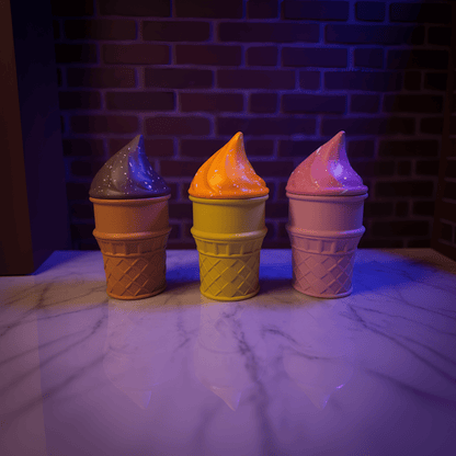 Ice Cream Herb Grinder – Cute 3 - Piece Swirl Cone Set - Three ice cream herb grinder with colorful tops