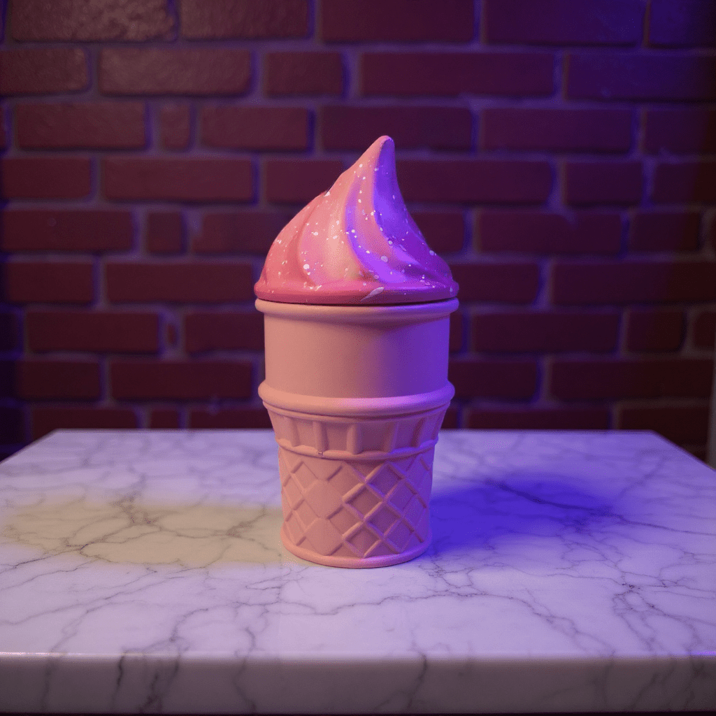 Ice Cream Herb Grinder – Cute 3 - Piece Swirl Cone Set - Pink ice cream cone - shaped grinder on a marble surface