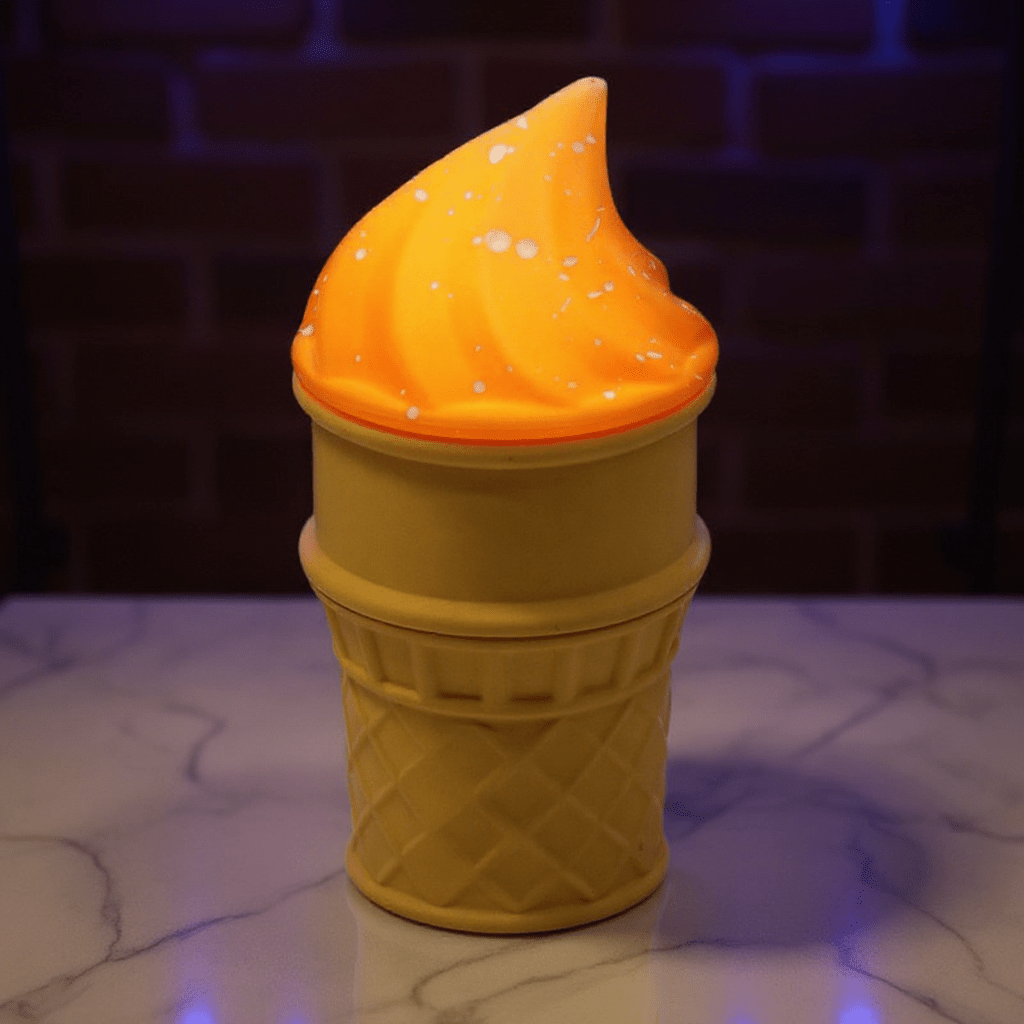 Ice Cream Herb Grinder – Cute 3 - Piece Swirl Cone Set- Yellow ice cream cone - shaped herb grinder with orange lid