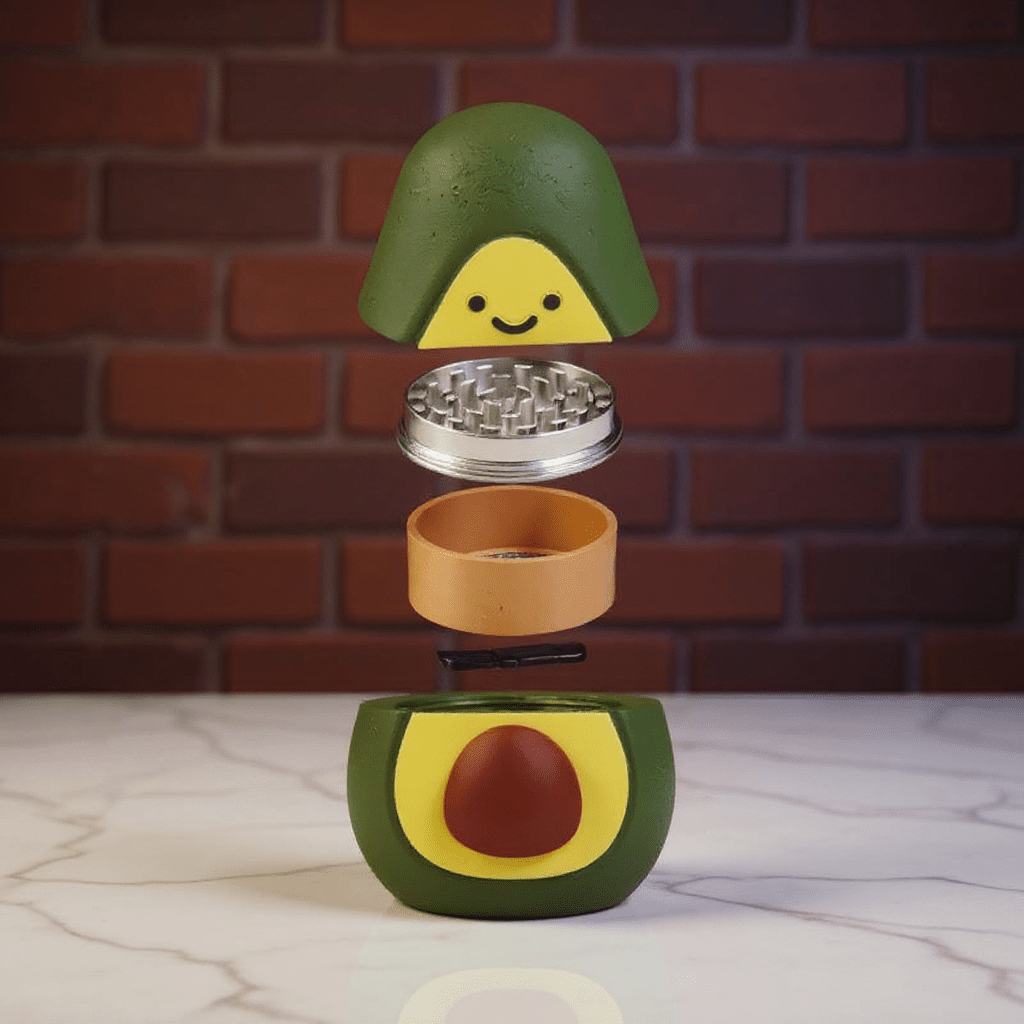 Kawaii Avocado Herb Grinder – 3D Cute Foodie 🍃Crusherset of avocado weed grinder on the white marble table