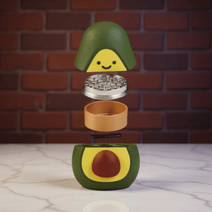 Kawaii Avocado Herb Grinder – 3D Cute Foodie 🍃Crusherset of avocado weed grinder on the white marble table
