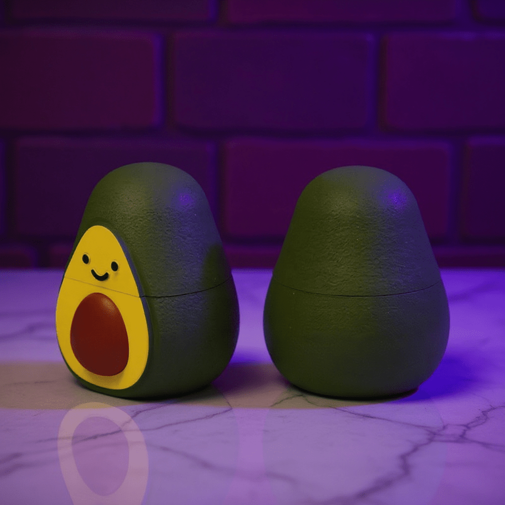 Kawaii Avocado Herb Grinder – 3D Cute Foodie 🍃Crushertwo herb avocado shape herb grinder. Front view and back view