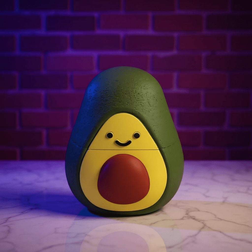 Kawaii Avocado Herb Grinder – 3D Cute Foodie 🍃CrusherA cute avocado grinder on the white marble surface