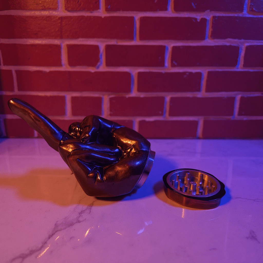 Middle Finger Grinder & Pipe Combo – Heavy Duty 2 - in - 1 Systemmiddle finger grinder on a marble table