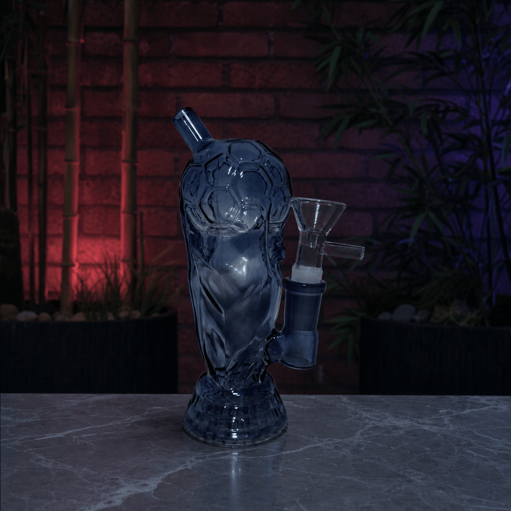 Mini 2026 American World Cup Trophy Glass Bong – Soccer & FootballBlue glass bong on a reflective surface with a dark background