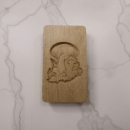 Mushroom Carved Wooden Tobacco Box – Psychedelic Herb Stash CaseLight wood stash box with cute carved mushroom detail