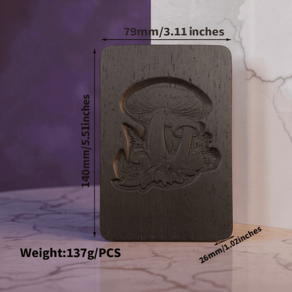 Mushroom Carved Wooden Tobacco Box – Psychedelic Herb Stash CaseBlack walnut mushroom engraved box with dimensions labeled