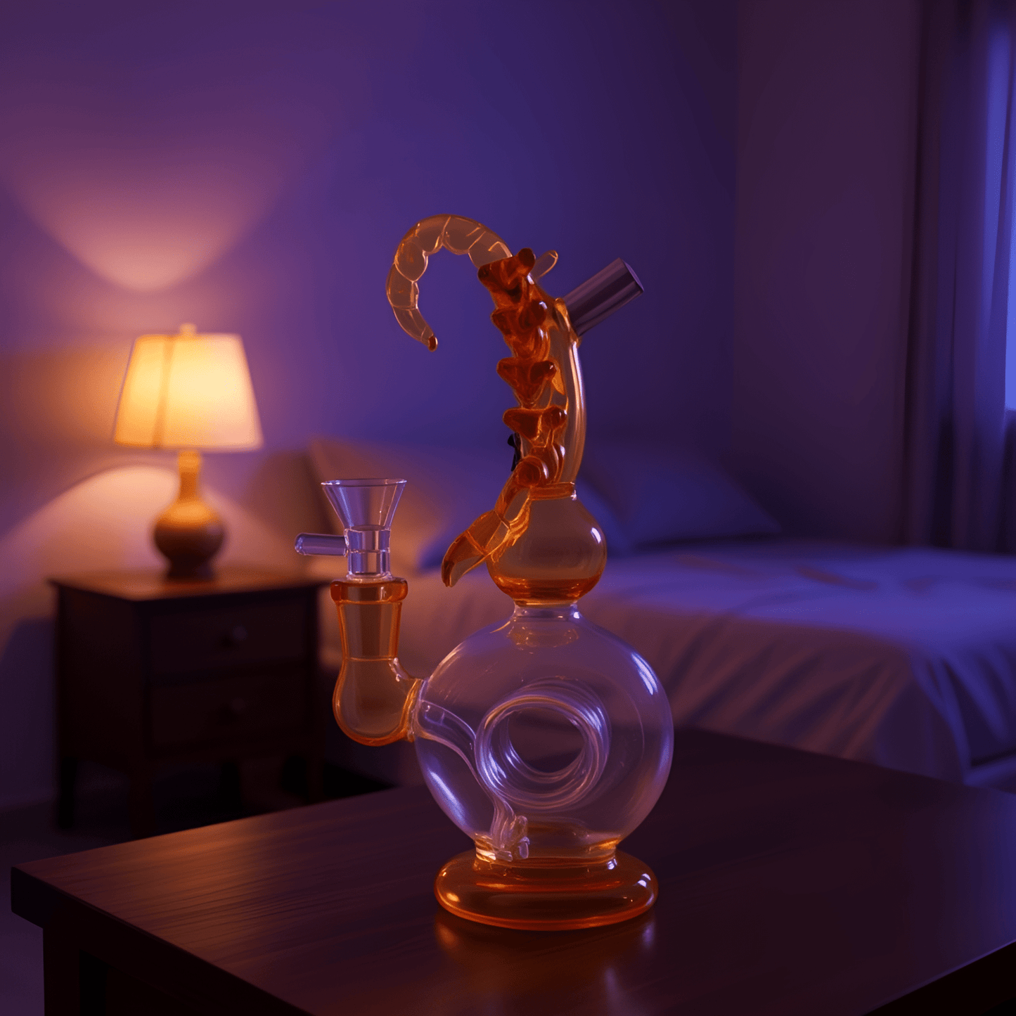 Mythical Creature Water PipeGlass bong featuring a vibrant orange centipede coiled around the neck, with a round base